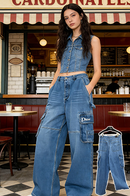 ディオールブランドコピー DIOR 刺繍の大きなポケット付きりワイドレッグカーゴジーンズ