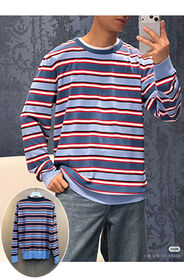 ディオールスーパーコピー DIOR 刺繍ロゴ入り、カラーブロックストライプ柄ニットクルーネック長袖シャツ