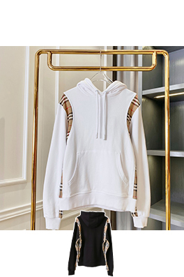 バーバリーブランドスーパーコピー チェック柄コットンのオーバーサイズパッチワークフード付きスウェットシャツ