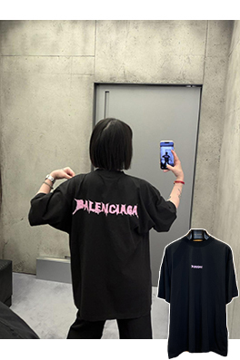 バレンシアガスーパーコピー BALENCIAGA ゴシックの文字刺繍入りクルーネック半袖Tシャツ