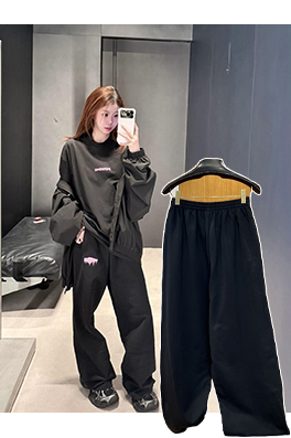 バレンシアガ BALENCIAGA 刺繍ロゴ入りワイドレッグドローストリングカジュアルスウェットパンツ
