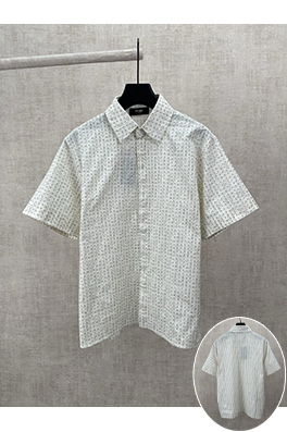 フェンディコピー 無地のFFリネンボタンダウン半袖シャツ