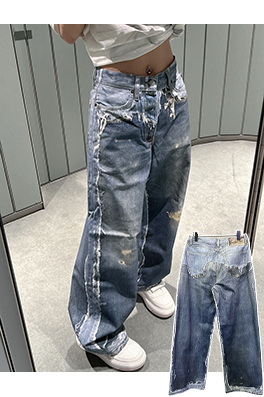 アクネストゥディオズスーパーコピー 3D 新モデルプリントされたフェイクツーピースダメージジーンズ