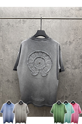 クロムハーツコピー アメリカンスタイルのウォッシュ刺繍入りカップル半袖Tシャツ