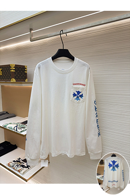 クロムハーツ 限定の青と白のカラーブロッククロス柄長袖シャツ