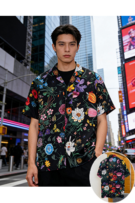 グッチ 花柄と昆虫柄の半袖シャツ