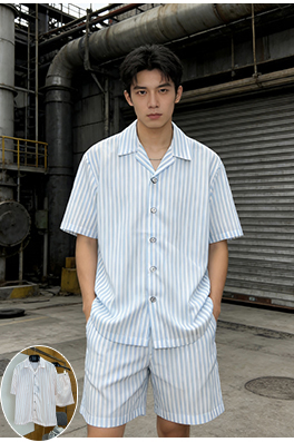 ルイヴィトン ストライプ柄の半袖シャツとショートパンツのセット