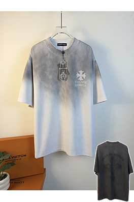 クロムハーツスーパーコピー アシッドウォッシュダメージレーザーアップリケ刺繍をした半袖Tシャツ