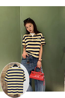 プラダブランドコピー ストライプ柄ポケット付き半袖Tシャツ