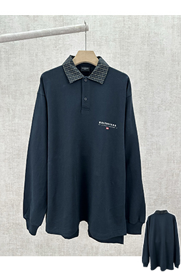 バレンシアガ Balenciaga 無地のチェック柄襟長袖ポロシャツ