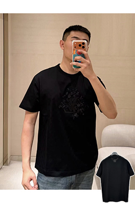 ルイヴィトンコピー 刺繍ジャカード半袖Tシャツ