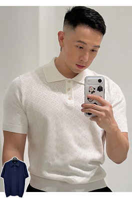 フェンディコピー くり抜きジャカードニットの半袖ポロシャツ