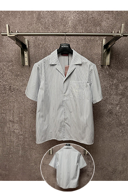 グッチスーパーコピー 新作コットンストライプバッジ刺繍り半袖シャツ