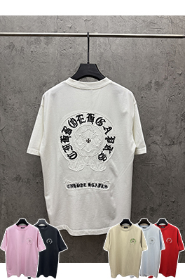 クロムハーツブランドスーパーコピー ファッションアメリカンスタイルのアップリケ刺繍りカップル半袖Tシャツ