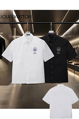 ルイヴィトンブランドスーパーコピー LOUIS VUITTON 胸に刺繍ロゴが入った半袖シャツ