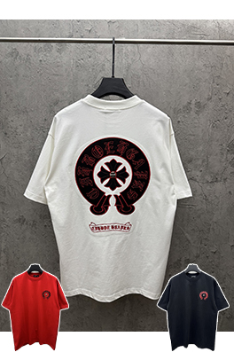 クロムハーツブランドコピー アメリカンスタイルの刺繍入りレザーカップル半袖Tシャツ