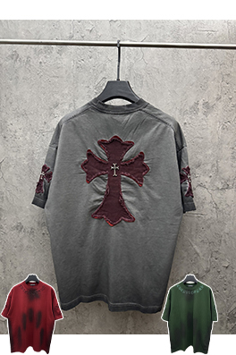 クロムハーツ アメリカンスタイルのウォッシュアップリケ刺繍入りカップル半袖Tシャツ