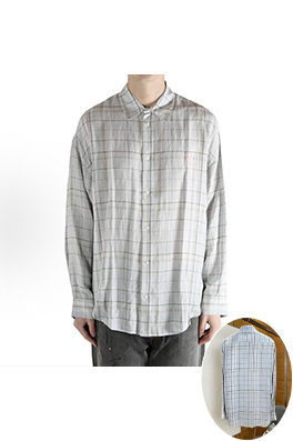 アクネストゥディオズ Acne Studios チェック柄のリボン刺繍入り長袖襟付きシャツ