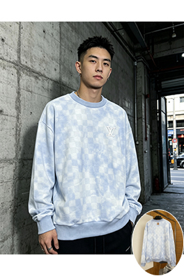 ルイヴィトン チェック柄刺繍りクルーネックのスウェットシャツ