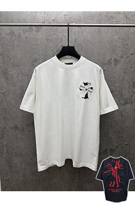 クロムハーツ アメリカンスタイルのベルベットアップリケ刺繍りカップル半袖Tシャツ