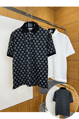 グッチスーパーコピー ダブルGの総柄プリント半袖ポロシャツ