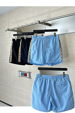 バーバリーコピー ナイロンサイドチェック柄ドローストリング付きビーチショーツ