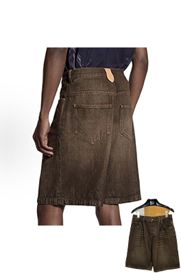 ルイヴィトンスーパーコピー レザーラベル付きダメージをしたウォッシュドデニムショートパンツ