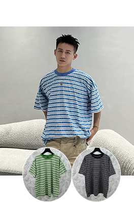 クロムハーツ ストライプロゴプリントクルーネック半袖Tシャツ