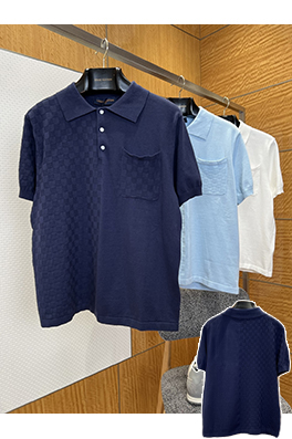 ルイヴィトンコピー チェック柄ジャカードニットの半袖ポロシャツ