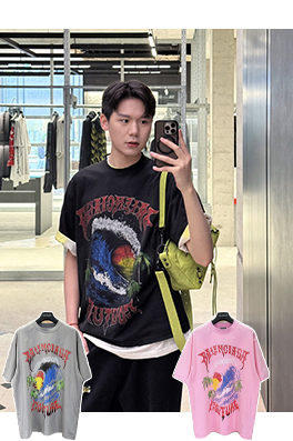 バレンシアガコピー BALENCIAGA クラシックな波のひび割れプリント半袖Tシャツ