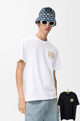 ロエベ ツートンカラーのラタン刺繍入り半袖Tシャツ