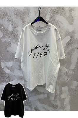 ディオールスーパーコピー Christian Dr 1947 シグネチャーのフロッキープリント入りクルーネック半袖Tシャツ