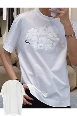 フェンディスーパーコピー アップリケ付き花柄半袖Tシャツ