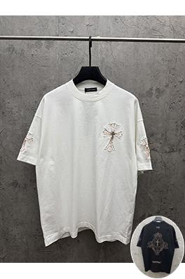 クロムハーツ アメリカンスタイルのアップリケ刺繍入りカップル半袖Tシャツ