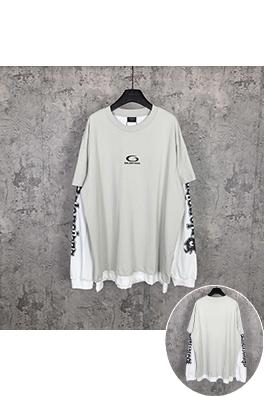 バレンシアガコピー BALENCIAGA Hybrid Double T-shirt in Light Grey/white アサシンハイブリッドダブルプリント刺繍入りライトグレー＆ホワイト平織りフェイクツーピース長袖シャツ