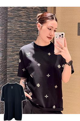 ルイヴィトンコピー ラインストーンモノグラムニット半袖Tシャツ