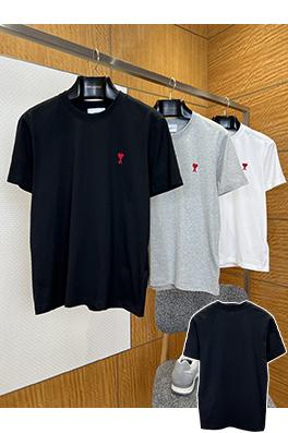 アミ クラシックなレッドハート刺繍入り半袖Tシャツ