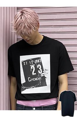 ジバンシィ GIVENCHY ファッションな番号23のレトロプリント半袖Tシャツ