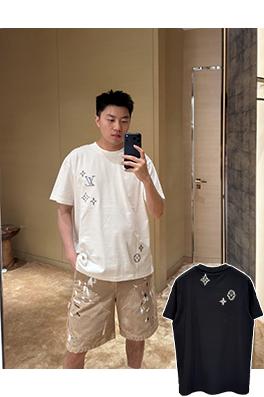 ルイヴィトンブランドコピー 刺繍ロゴ入り半袖Tシャツ