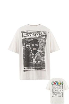 セントマイケル 新聞風マスク姿のポートレートコラージュプリント半袖Tシャツ