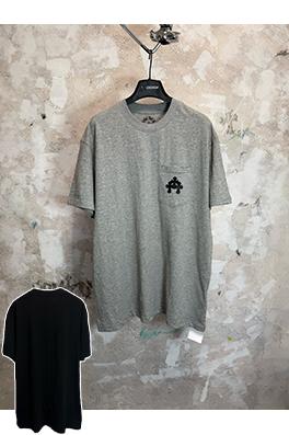 クロムハーツ 限定花柄糸スラブコットンパッチワークレザー半袖Tシャツ