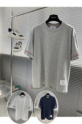 トムブラウンスーパーコピー ダブルスリーブのストライプ柄半袖Tシャツ