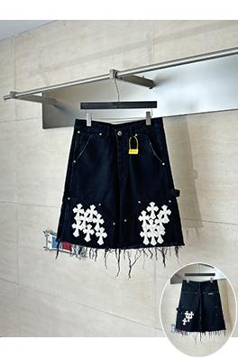 クロムハーツブランドコピー クロス柄のパッチワークデニムショートパンツ