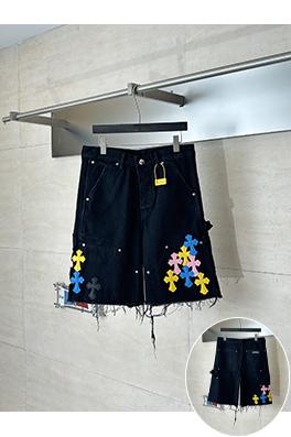 クロムハーツ カラフルクロス柄のパッチワークデニムショートパンツ