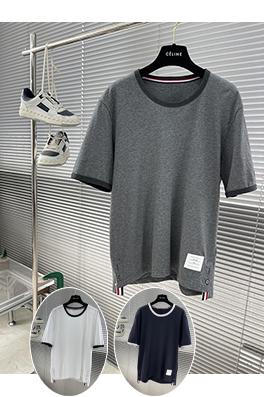 トムブラウン 新作 ラウンドネック ストライプ ピケ 半袖Tシャツ