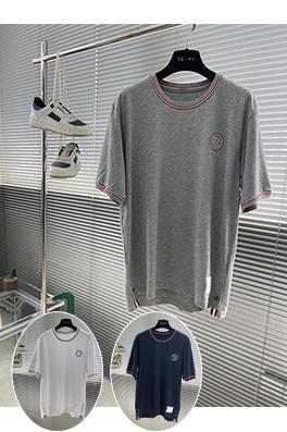 トムブラウンブランドコピー 胸に鳥のロゴ入りクルーネックの半袖Tシャツ