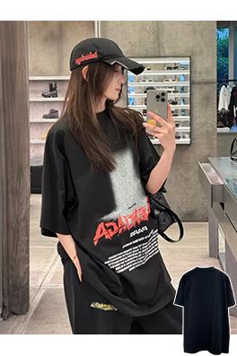バレンシアガ BALENCIAGA ダークカラーのダメージプリント半袖Tシャツ
