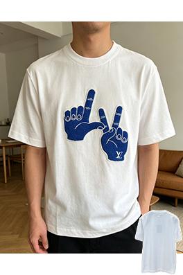 ルイヴィトンスーパーコピー 楽しい手のジェスチャーが刺繍された半袖Tシャツ