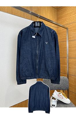プラダコピー クラシックなロゴ入りデニムラペルジップアップジャケット