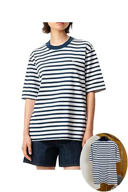 アミコピー クラシックのハート刺繍入りストライプ柄半袖Tシャツ